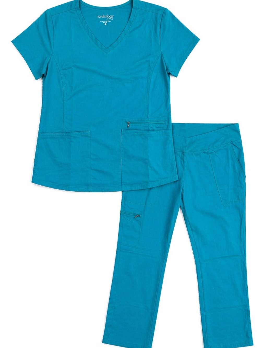Scrubology Teal Stretch Scrub Set  V-Neck Top Size L Pants MP Medical Uniform
